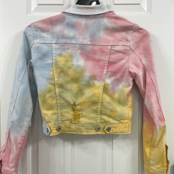 Redfox spring Rainbow Tie Dye Casual Denim Jacket - Picture 2 of 7